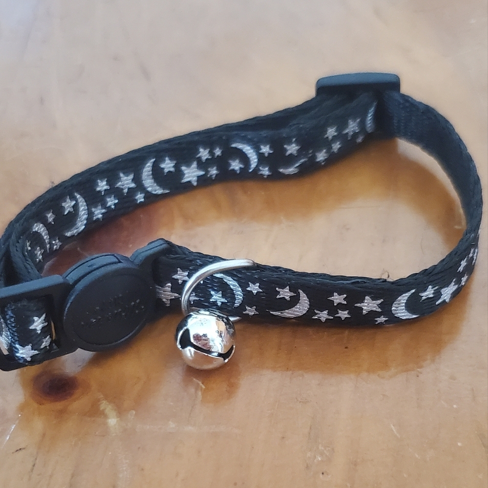 Black Cat Collar with Silver Stars and Moon